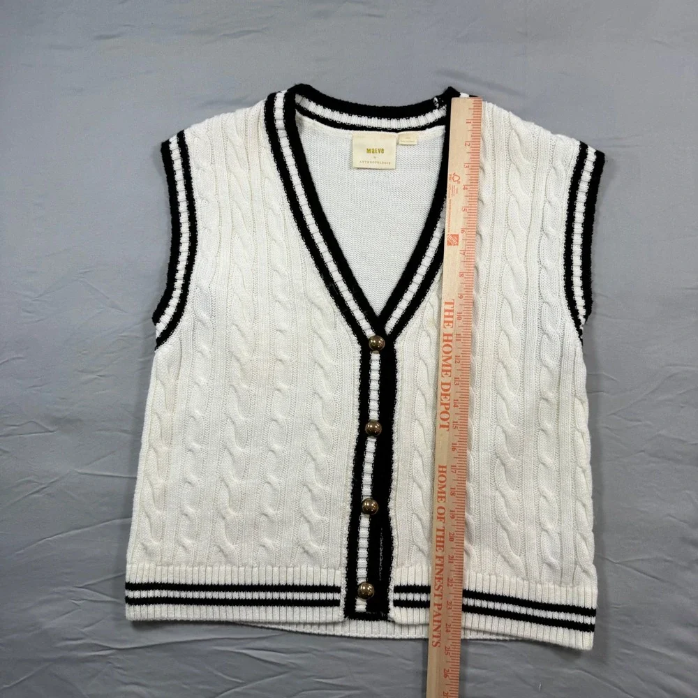 Maeve Anthropologie Womens Cream Cable Knit Sweater Vest L Preppy Academia - Picture 6 of 8